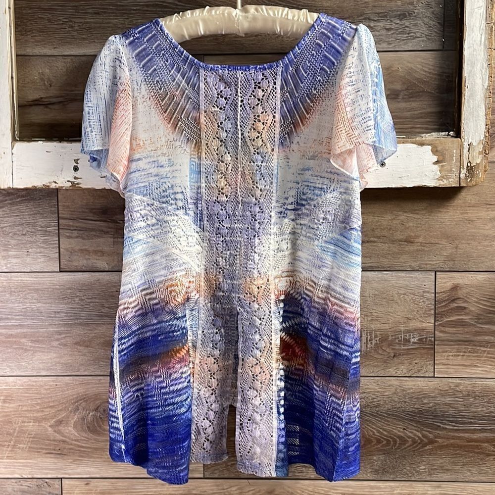 One World Ladies Sheer Blouse , Size Petite Small, Multicolor - Picture 5 of 7